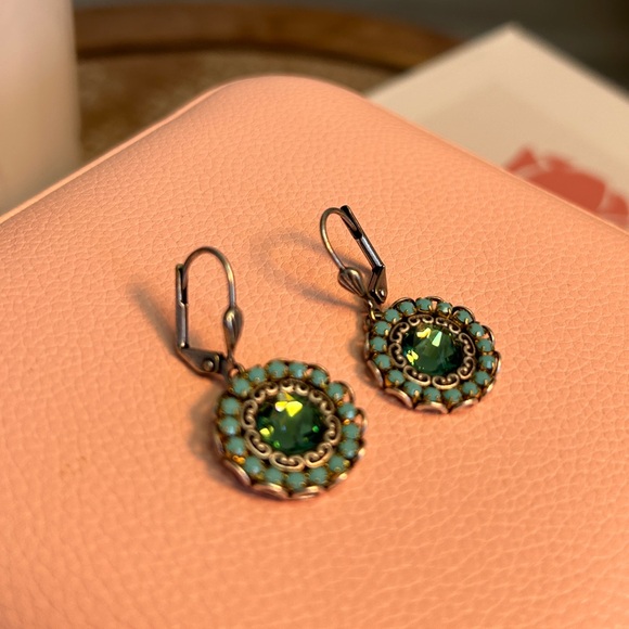 Blue Green Dangle Earrings - Picture 2 of 3